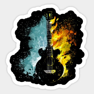 Guitar With Fire And Water Sticker